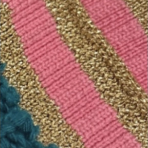 Auth Gucci Green Wool Cable Knit Scarf Pink Metallic Gold Knit Trim Ex+ Stole - Picture 3 of 11